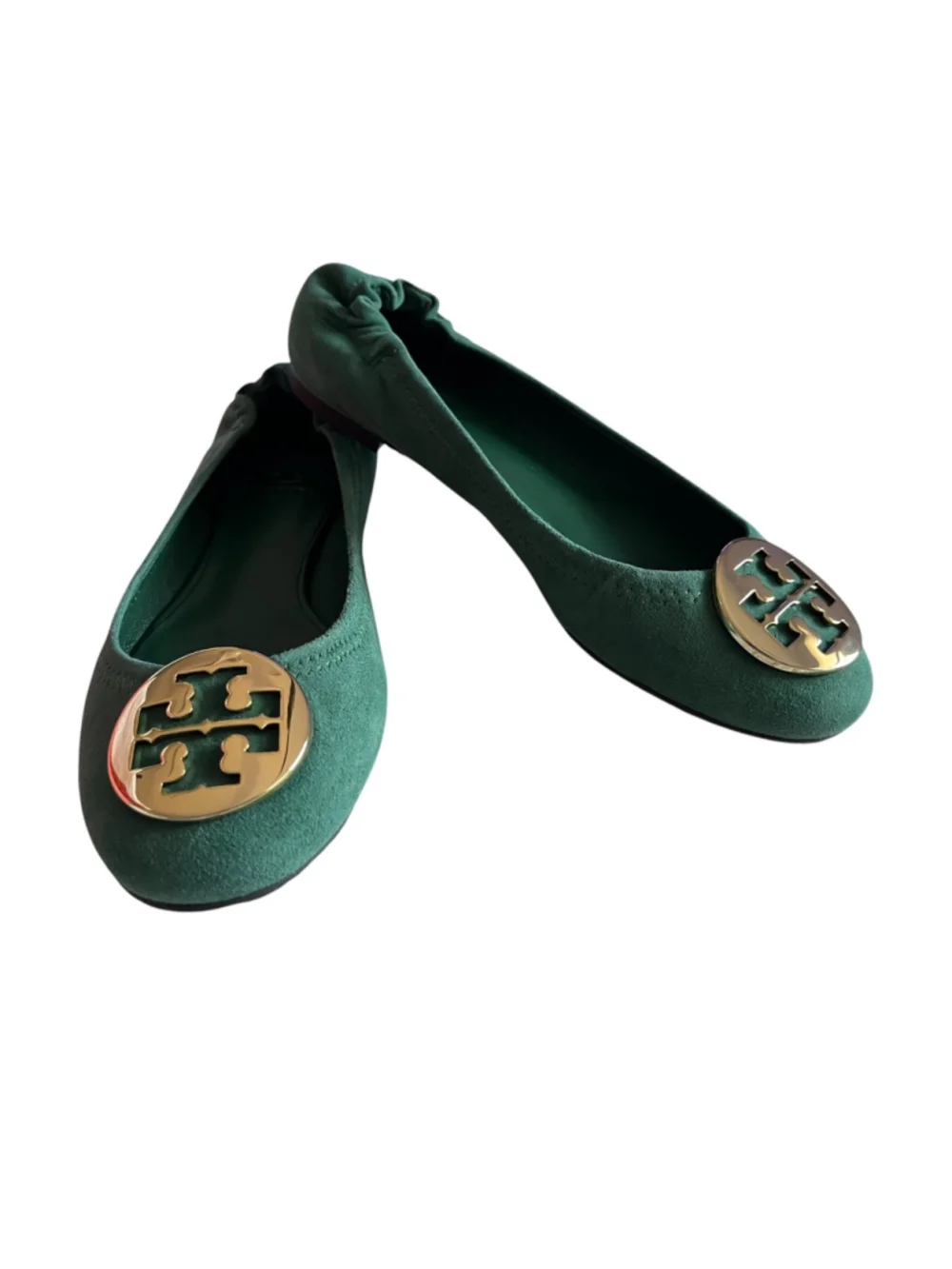 Tory Burch REVA Suede Ballet Flats in Green and Gold NIB 6.5